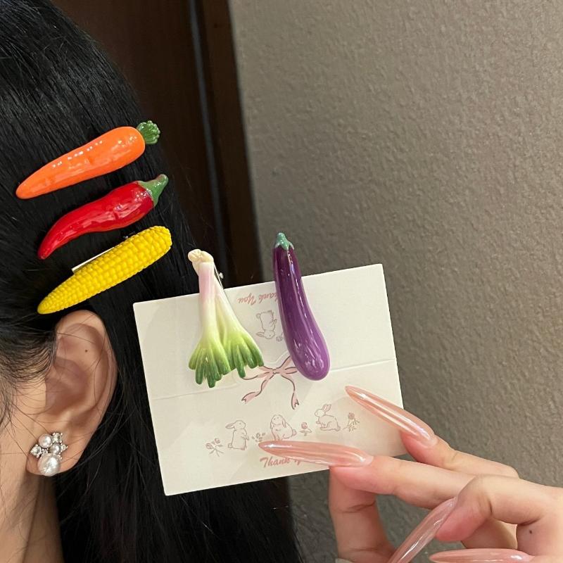 Health Wellness Lifestyle - 참신하고 재미있는 야채 모양 헤어핀, 사실적인