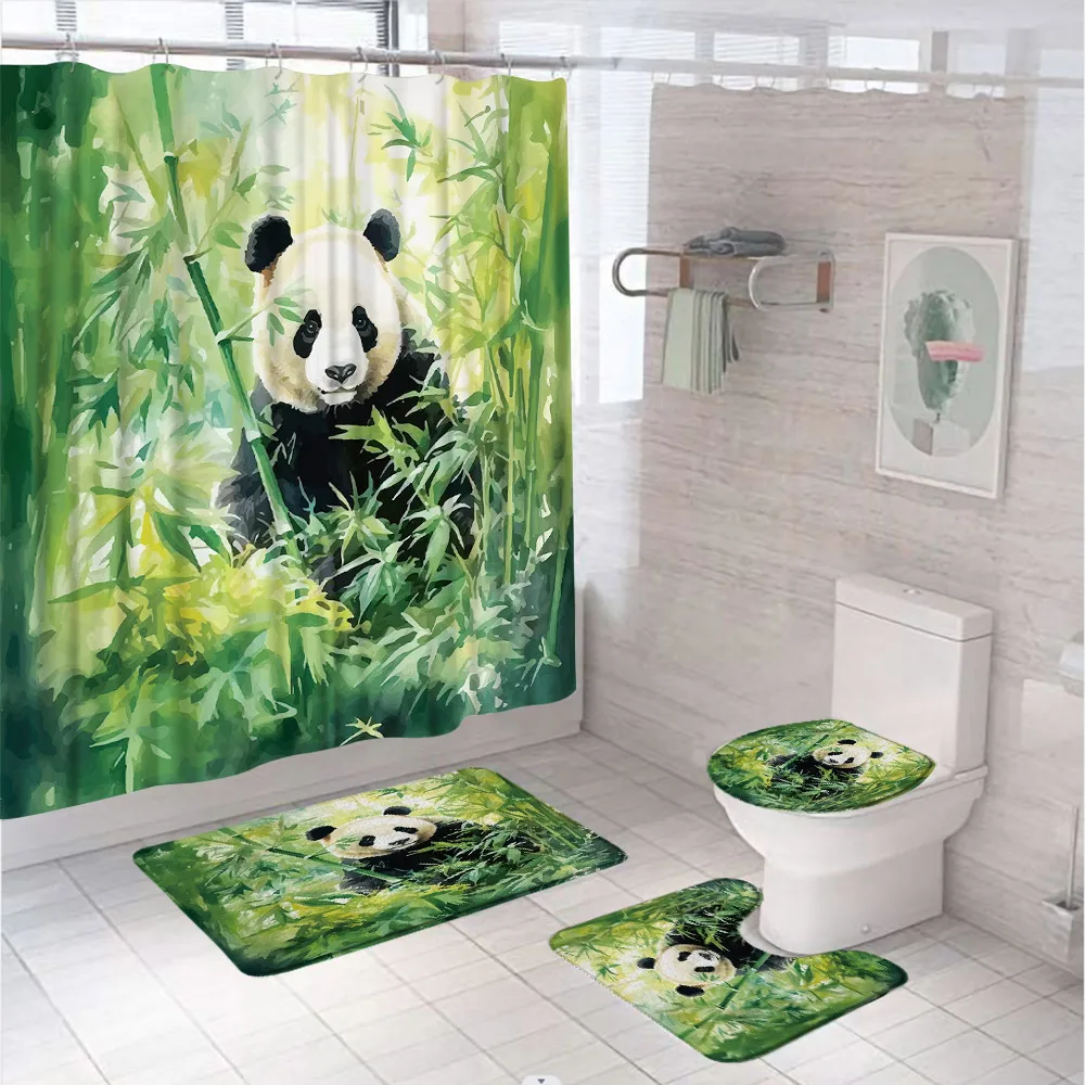 수채화 녹색 대나무 샤워 커튼 세트, 귀여운 팬더, 재 - Bamboo Bath Mat 리뷰 및 가격